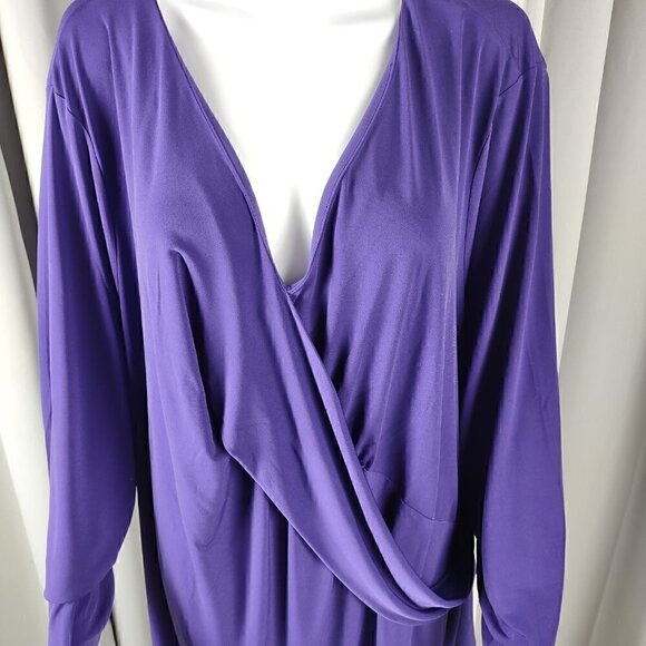 J Jason Wu Women's Purple V Neck Crossover Long Sleeve Blouse Size 5X - Picture 2 of 10
